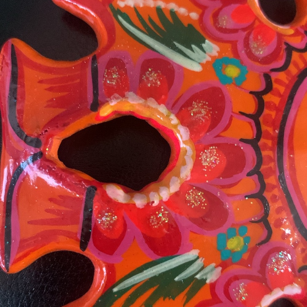 Mexico Talavera Sand Dollar Florescent Orange Floral Hand Painted Mexican Fish - Picture 2 of 7